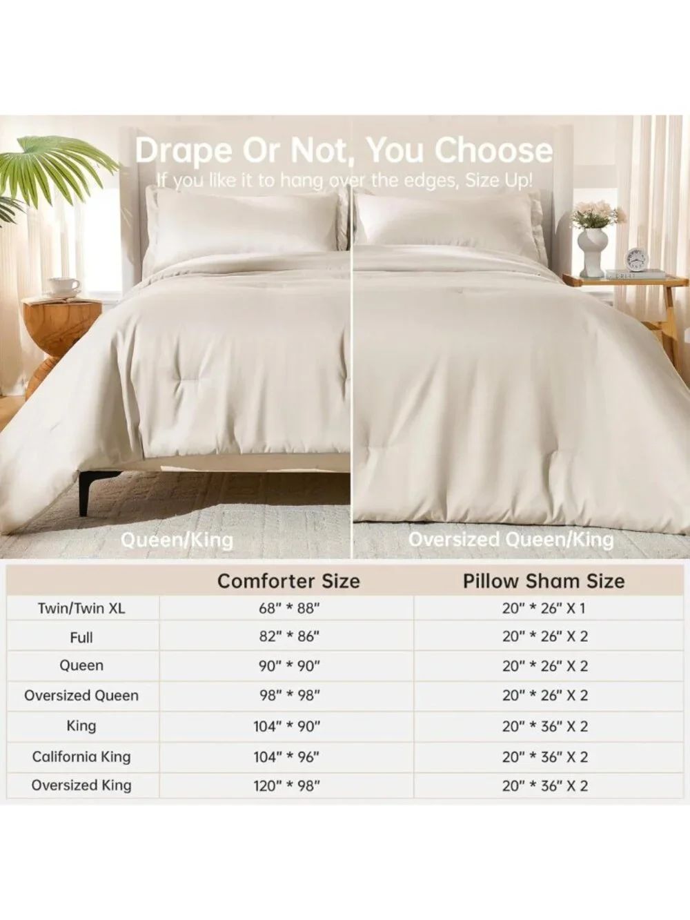 Cozy Beige Queen Comforter Set, 3-Piece Solid Bedding, All-Season Down